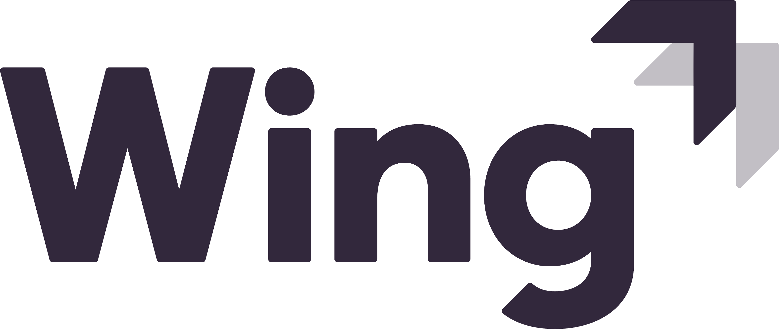 Logo features the word "Wing" in bold, black letters with a stylized upward arrow formed by two shades of grey to the right, conveying a sense of upward movement and innovation.