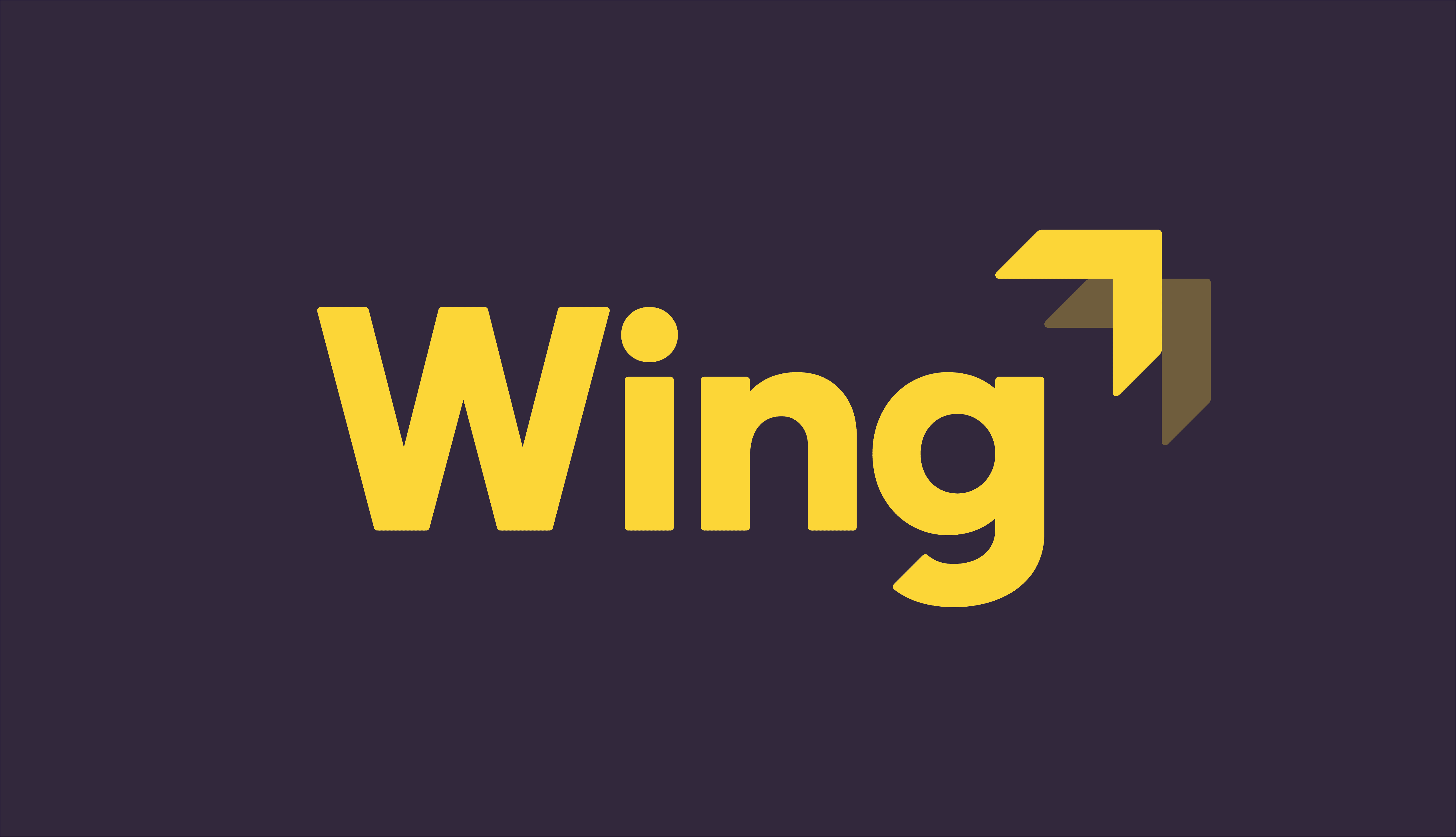The image features the word "Wing" in bold yellow font against a dark background, accompanied by an upward-pointing geometric arrow design on the right side.
